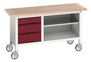 16923212.** verso mobile storage bench (mpx) with 3 drawer cab / mid shelf. WxDxH: 1500x600x830mm. RAL 7035/5010 or selected